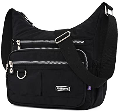 NOTAG Umhängetasche Damen, Leichte Mehrfach-Taschen Schultertasche Wasserdicht Sportliche Umhängetasche Multifunktionale Nylon Handtasche (Schwarz)