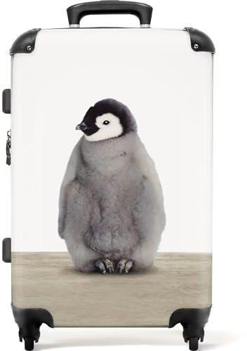 NoBoringSuitcases© Reisekoffer Mitgebsel Kindergeburtstag Koffer | 67x43x25 cm - Reisetasche mit Rollen Trolli Geschenk - Pinguin - Grau - Tiere - Koffer mittelgroß,