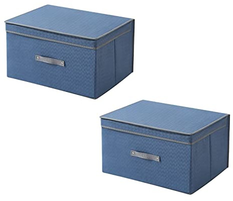 GREATOYAR Juego de 2 Cajas de Almacenamiento, Organizadores Plegables con Tapa, Cesta de Almacenamiento de Tela con Asas para Estanterías, Armarios, Habitación, y Oficina, 50x40x30, Azul