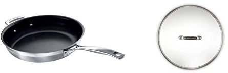 LE CREUSET 3-Ply Stainless Steel Non-Stick Frying Pan, 28 x 6 cm, Silver, 96200328001000 Toughened Non-Stick Glass Lid, 28 cm, Transparent, 96200828000000