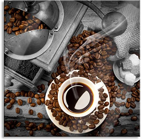 Pixxprint Glasbild, Wandbild auf Echtglas, Kaffee mit Kaffeebohnen, 40x40 cm, inkl. Aufhängung und Abstandshalter