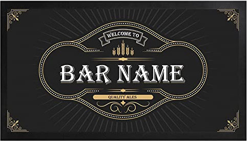 Tapis de bar industriel personnalisé – n'importe quel nom – Design élégant – Noir – Pour cocktail maison bar