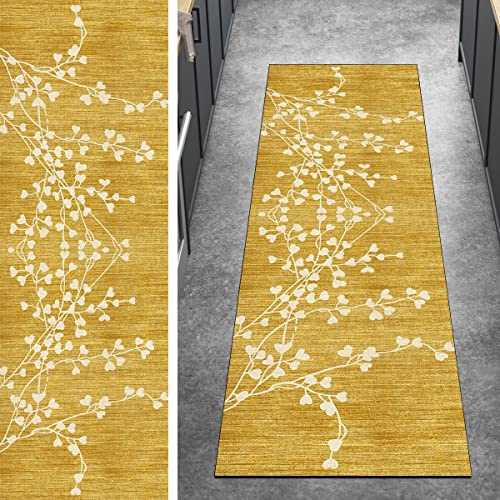 Ymural Läufer Teppich Lang Flur Teppichmatten Vintage 100x300CM Gelb Kücheläufer rutschfest Teppichläufer Waschbar Kurzflor Polyester Korridor Schlafzimmer, Anpassbar Breite 40-120cm