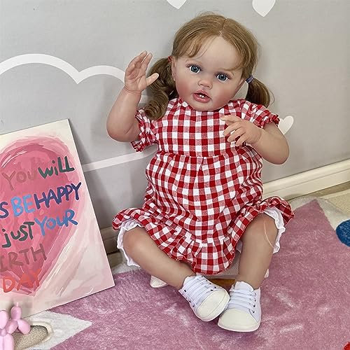 Anano Reborn Toddler Puppen Lottie 24 Inch Große Größe Echte Puppen Newborn Baby Puppe Mit Haar Echte Baby Puppen Die Aussehen Echte Silikon Reborn Baby Realistisch Puppe Mädchen Mit Schnuller