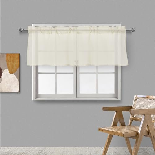 Dreamskull Scheibengardinen Bistrogardine Küche Kurz Fenster Modern Landhausstil Voile Bistro Transparent Kurzstores Gardinen Kurzgardinen Kurzvorhang Kleinfenster mit Tunnelzug Wohnzimmer 150cm Breit