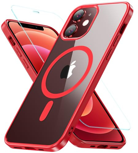 Für iPhone 12 Hülle,iPhone 12 Pro Hülle für Magsafe mit Panzer Schutz Glas,[Schutz in Militärqualität] Stoßfest Magnetisch Handyhülle iPhone 12|iPhone 12 Pro Case Dünn Outdoor Cover Schutzhülle,Rot