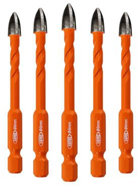 BGTEC Punte per trapano in carburo cementato, 5 pezzi, gambo rapido da 6 mm, a spirale, in lega dura, per legno, plastica, muratura, piastrelle di ceramica, cemento, marmo
