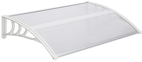 Trintion Outdoor Awning 120 X 80 cm Front Door Canopy - Window Rain Shelter Cover with Polycarbonate Board and Aluminium Frame for Front Back Door Porch White