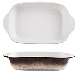 Lata for asar esmaltada, juego de bandejas for hornear, fuente for hornear de porcelana, bandeja rectangular for pasta y lasaña, cazuela individual for hornear con asa, juego de 2, colores surtidos, A