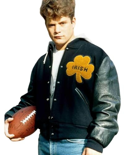 NOTRE DAME Rudy Jacket Irish Varsity Black Bomber Jacket (US, Alpha, 3X-Large, Regular, Regular, Black)