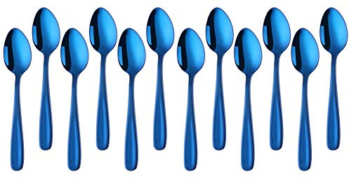 SBOMHS Teelöffel 12 stück aus Edelstahl Kaffeelöffel 13,5 CM kleine Löffel Espressolöffel Dessertlöffel Mini Teaspoons Metall Mokkalöffel (Blau)