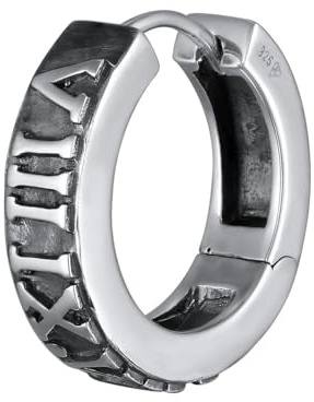 Kuzzoi Herren Ohrring 925 Silber (22mm) oxidiert Scharnier Creole rund für den Mann mit römischer Zahlenfolge Einzel Ohrstecker Herrenohrring, 0312920723