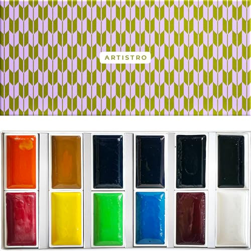 Artistro Professionelles Aquarellfarben, 12 Farben, 4 ml volle Näpfe, Reise-Aquarell-Set mit professionellen Aquarellfarben, Mini-Aquarell-Farben-Set für Erwachsene