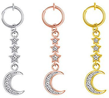 Epinki Piercing Schmuck, 3 Stücke Piercings Set, Edelstahl Nabelpiercing Mood Stern Körperpiercing mit Anhänger Zirkonia Körperschmuck, Tricolor