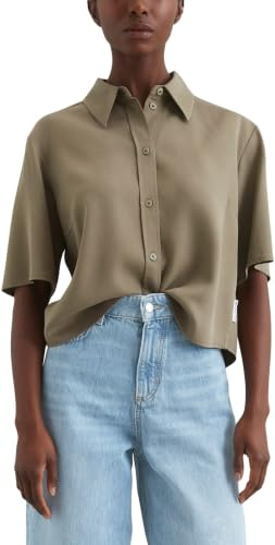 Marc O'Polo Denim Damen Kurzarmbluse mit Kentkragen Cropped, Grün (Dusky Green), XL