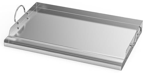 Onlyfire Plaque de Cuisson en Acier Inoxydable, Universelle BBQ Plancha avec Poignée, 63,7x40,5cm, Plaque de Barbecue pour Barbecue à Gaz et Charbon de Bois, Rectangulaire
