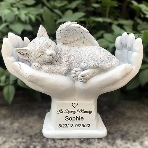 Statua di angelo commemorativo per animali domestici con gatto con le mani di Dio, pietra per lapide da giardino, in amorevole memoria di un regalo perduto per animali domestici, 17,2 cm