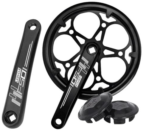 Faltrad-Kurbelgarnitur, 170 mm Kurbel, 52 Zähne, rundes schwarzes Kettenblatt mit Fahrradkettenschutz, Vierkant-Kurbelarmsatz, geeignet für BMX-Rennräder (schwarz)