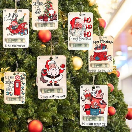 7 Stück Santa Christmas Money Holders Gift, Holz Weihnachten Geldhalter, Weihnachtsgeld Bargeld Geschenk, Weihnachtsgeld-Halter, Weihnachtsbaum Anhänger Holz Dekor