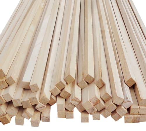 Balsaholzstäbe, Naturholzstreifen, unlackiert, quadratische Dübel, Modellbau, Sticks, Basteldübelstäbe, Holzschnitzstücke für Dekoration, 300 x 6 x 6 mm, 50 Stück
