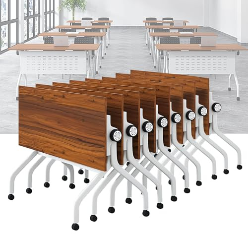Tavolo da conferenza pieghevole, moderno tavolo da ufficio per sala conferenze, tavolo da conferenza pieghevole, tavolo mobile per riunioni con ruote girevoli (confezione da 8, 140 x 59,9 x 74,9 cm)