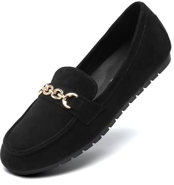 DREAM PAIRS Mocassin Femme Confortables Enfile,Suède-Noir,39