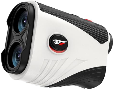 Télémètre laser de golf avec pente, grossissement x7, étanche IP54, batterie rechargeable, bande magnétique laser, verrouillage de mât de drapeau (blanc perle) de 1 000 m
