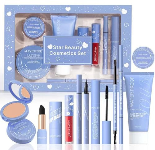 All In One Make Up Sets, 8 Stück Make Up Set, Schminke Geschenk Set für Frauen Mädchen, mit Lipgloss, Lippenstift, Concealer, Eyeliner Und Foundation, Perfekte Geschenk Für Weihnachtstag