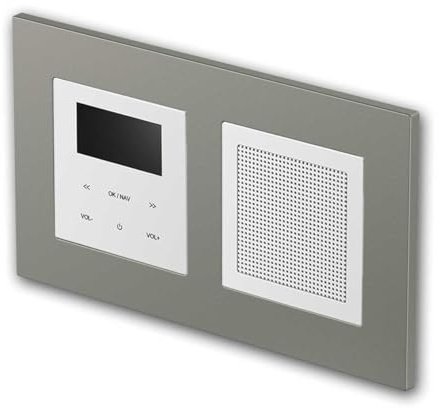 LOGIQ Unterputz Radio mit 2W RMS Lautsprecher, DAB+, UKW und Bluetooth, OLED-Display, Weck- und Sleeptimer, Lieferung mit 2-fach Rahmen FLAT, titan
