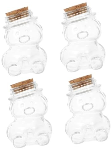 IMIKEYA 4pcs Bear Shape Glass Honey Candy Storage Bottles Wood Lid, Moisture-proof Sealing Jars for Dry Food Storage and Household Use