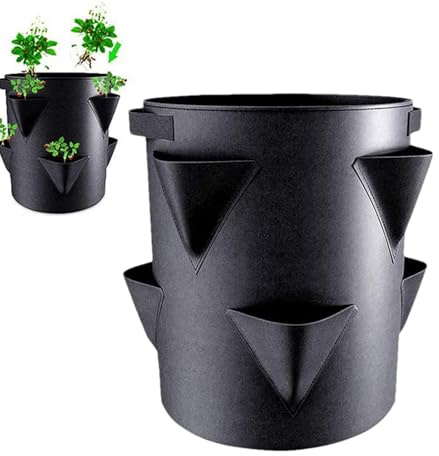 Ancsttu Paquete de 2 bolsas para macetas de fresas, tela no tejida, maceta de fresas para exteriores con 6 agujeros, bolsas de cultivo de fresas para jardín, terraza, patio