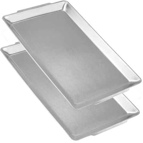 40x24cm große Servierplatten, 2er Set,robuste große Serviertabletts aus Edelstahl, Silber rechteckige Tablett für Essen, Obst, Party, Hochzeit, Weihnachten