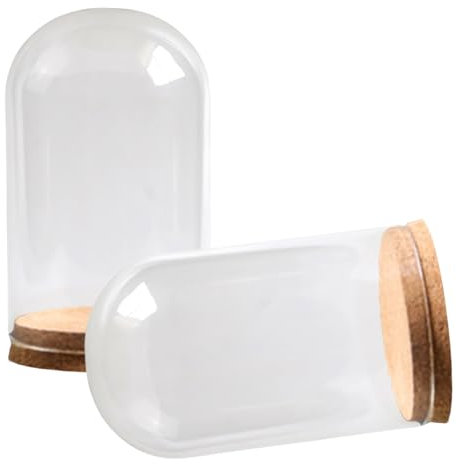 Xinsheinelry 2 Pack Glass Bells Jar Display Stands with Cork Base pour Projets Créatifs Small Glass Cloche Dome Terrariums Bouteilles