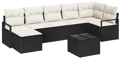 vidaXL Sofa Set mit Kissen 8 pcs Braun und Creme Poly-Rattan, Garten und Terrasse, rechteckige modulare Couchgarnitur, leicht, UV-beständig, mit Stauraum, für deinen Patio
