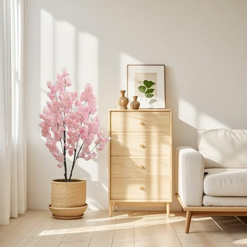 DanLink Kunstpflanze KirschblüTenbaum, 120 cm Hoch Kunstbaum mit Blü in Rosa, Ten Topfbaum Pflanze Kunstbaum KirschblüTe Zimmerpflanze für Zuhause, Hochzeit, Party, Garten, BüRo Dekoration