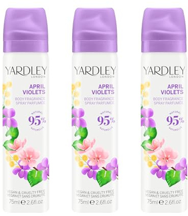 Yardley London April Violets Spray Corporal, Spray Corporal Floral para Mujer con Notas de Violeta y Cítricos, Bruma Corporal April Violets para Mujer 3 x 75ml