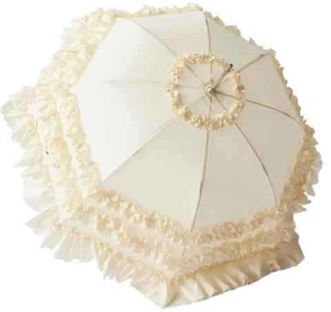 CEHJZQRPL Paraguas de Encaje Paraguas de Encaje de Princesa, Bonito, de Mango Largo, for Bodas, semiautomático, Grande(Beige)