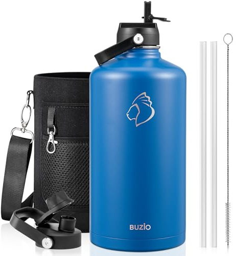 BUZIO Botella isotérmica 3,7L acero inoxidable, tapa con pajita y boquilla | Gran garrafa metálica, mantiene frío 48h y calor 24h. A prueba de fugas, sin BPA, ideal para gimnasio, viajes y deportes