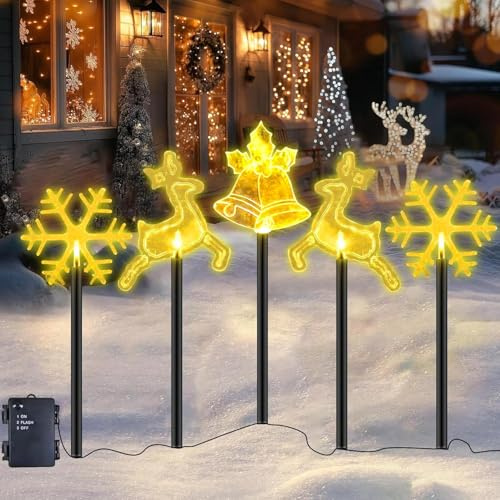 Jiahuade 5 Stück Acryl Weihnachtsbeleuchtung Außen,Weihnachtsdeko Aussen Batterie,Weihnachtsbeleuchtung Gartenleuchte,Gartenstecker Weihnachten Beleuchtet,Außenbeleuchtung Weihnachten für Garten