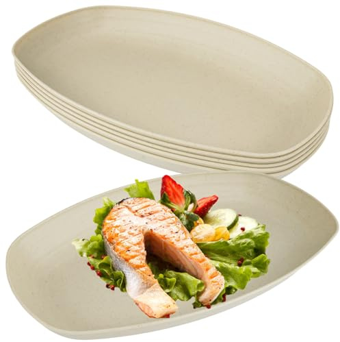 6 Pièces Assiette Plastique Reutilisable de 29 cm pour Voyage, Pique Nique | Grandes Assiettes Plates Incassables et Légères, Assiettes Ovales en Plastiques, Micro Ondes Sécurité