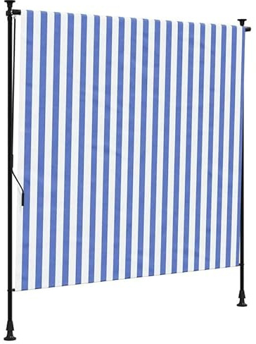 Tenda avvolgibile per esterni, blu e bianco, 150 x 270 cm, tenda da sole in tessuto (poliestere 180 g/m² con rivestimento in PU), per terrazza e balcone, resistente alle intemperie e ai raggi UV