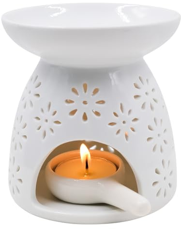 Brucia Essenze in Ceramica, Bruciatore Oli Essenziali per Tealight, Scaldacera per Wax Melts con Motivi Intagliati, Diffusore di Aromi per Decorazione Casa e Camera