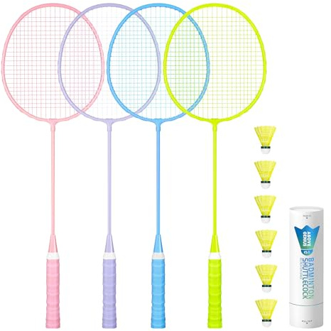 AboveGenius Badminton Rackets Set, Lightweight Badminton Set Includ 4 PCS Rackets, 6 Birdies, Outdoor Backyard Games, Racquets for Family Beginner