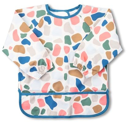 Fackelmann Ärmellätzchen für Kinder 6-24 Monate – Lätzchen mit Ärmeln aus wasserabweisendem Material, 87 x 45 cm, Buntes Polyester, Mit praktischer Bauchtasche, Handreinigung empfohlen