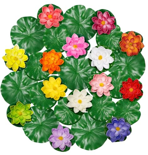 Sixfolo 28 PCS Nénuphars Artificiel pour Bassin 10cm Fleurs de Lotus Flottants Fleurs Nénuphar Artificielles en Plastique avec Feuilles de Lotus pour Décoration d'étang de Jardin,Piscine,Aquarium