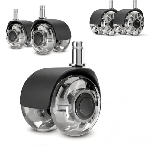 Zikenis Bürostuhl Rollen 5er Set,360° Drehbare Rollen,11x22mm (Grau) | Stange Einführen, Doppelrädern mit Transparentem Staubschutz,für Bürostühle,Leise Gleitend für Parkettböden Teppich Fliesen