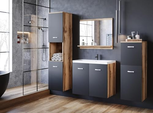 Muebles Slavic Conjunto Muebles de Baño con Lavabo 6 Piezas - Muebles de Baño con Lavabo y Espejo en Estilo Moderno - Tablero Laminado MDF, Asas de Metal - Baños Completos
