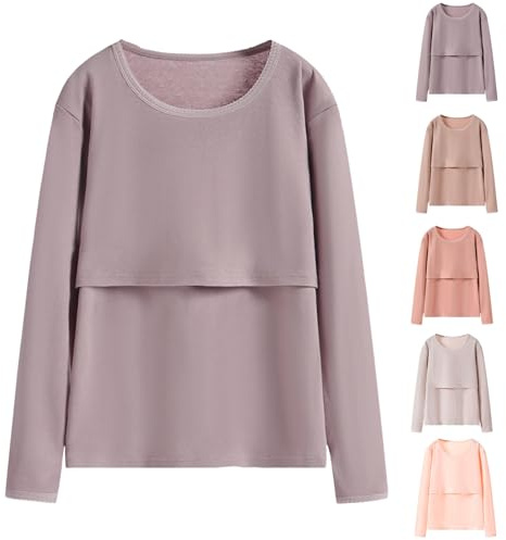 Amningstoppar långärmad för kvinnor varma underkläder kläder dubbla lager moderskap t-shirt postpartum skjorta moderskap topp, BEIgE, M