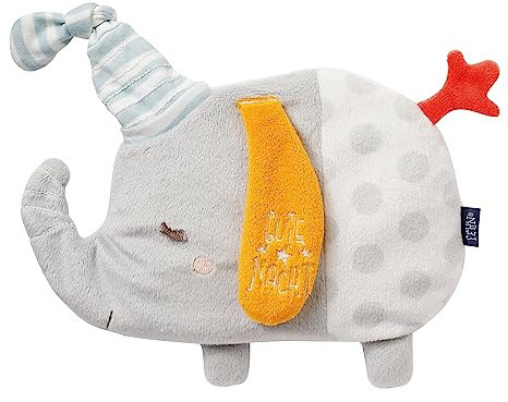 Fehn 053210 Wärmetier Elefant – Traubenkernsäckchen in niedlicher Elefanten-Optik mit Glow-in-the-dark Bestickung – Für Babys und Kleinkinder ab 0+ Monaten – Größe: 21 cm