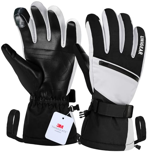 Unigear Guanti Sci Uomo Donna, 3M Thinsulate Touchscreen Guanti Neve Invernali Termici Caldi, Impermeabili Antiscivolo per Sci Scooter Moto Motocross Ciclismo Snowboard Running